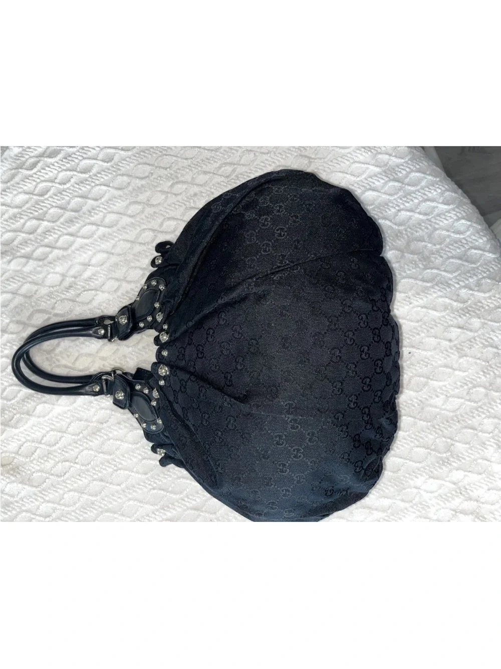 Gucci Pelham Gold Studded Black Canvas Bag w/dust bag, books, envelope